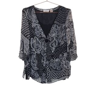 NEW YORK CITY DESIGN CO. Black White Silk Blouse Size 2X